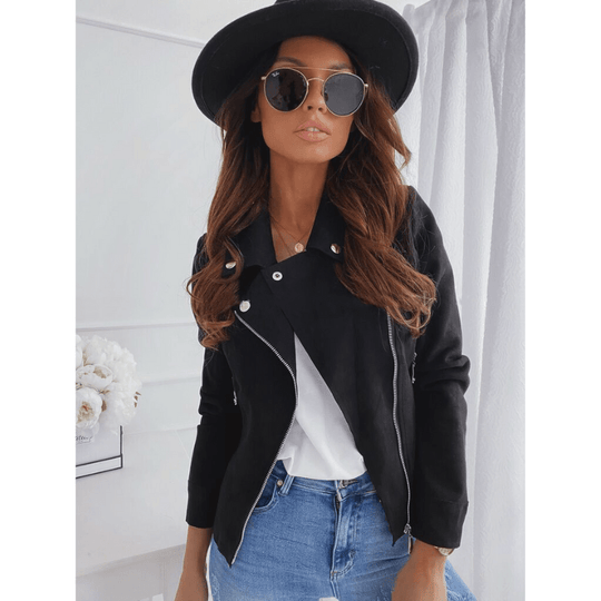Biker-Jacke für Damen | Oberbekleidung mit Reverskragen und Reißverschluss