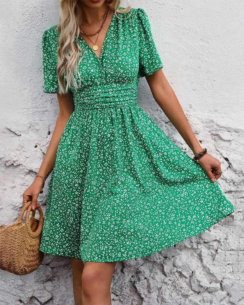 Damen Sommer V-Ausschnitt Kleid | Midi