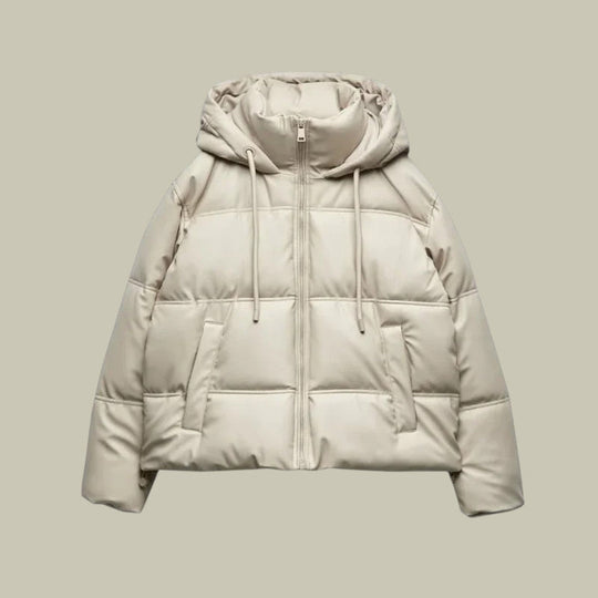 Kurze Pufferjacke für Damen | Oberbekleidung mit Kapuze und Reißverschluss vorne