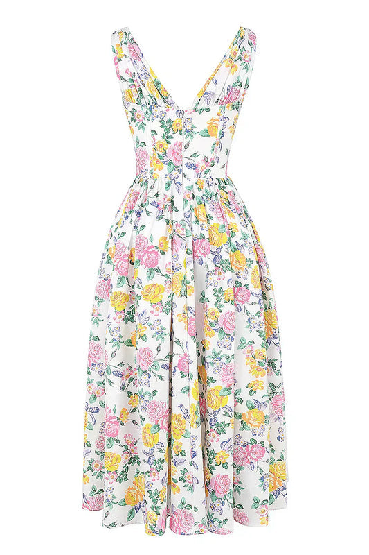 Damen V-Ausschnitt Floral Kleid | Elegantes Midi