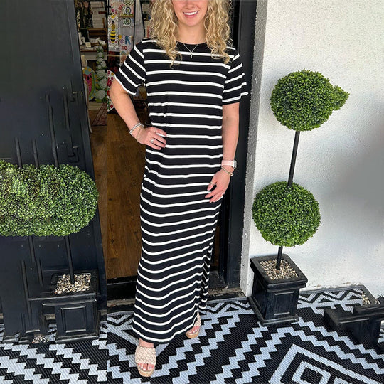 Gestreiftes Damenkleid | Maxi