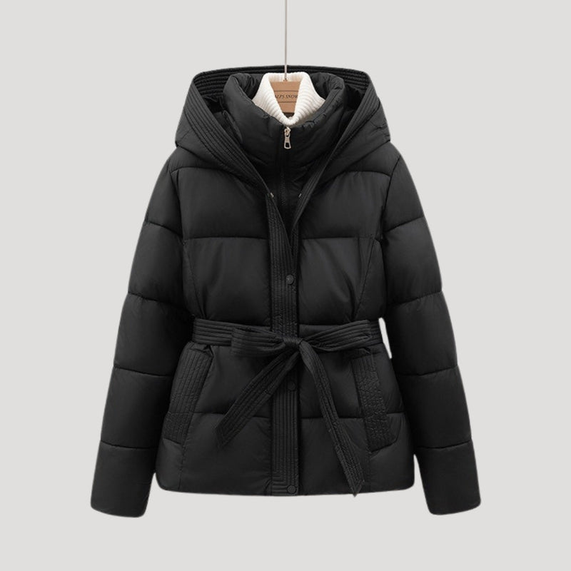 Gefütterte Jacke mit Bindegürtel für Damen | Kurze Oberbekleidung mit Kapuze