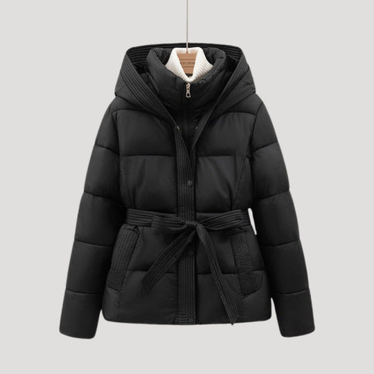 Gefütterte Jacke mit Bindegürtel für Damen | Kurze Oberbekleidung mit Kapuze