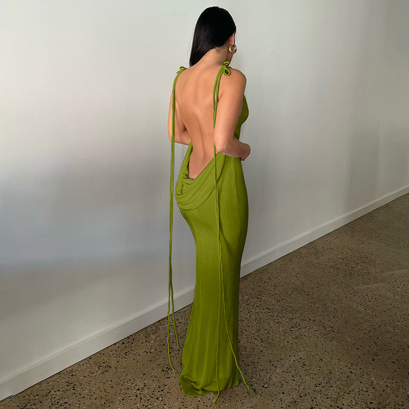 Selbstbindendes rückenfreies Kleid für Damen | Maxi