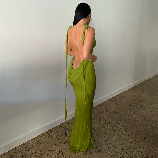 Selbstbindendes rückenfreies Kleid für Damen | Maxi