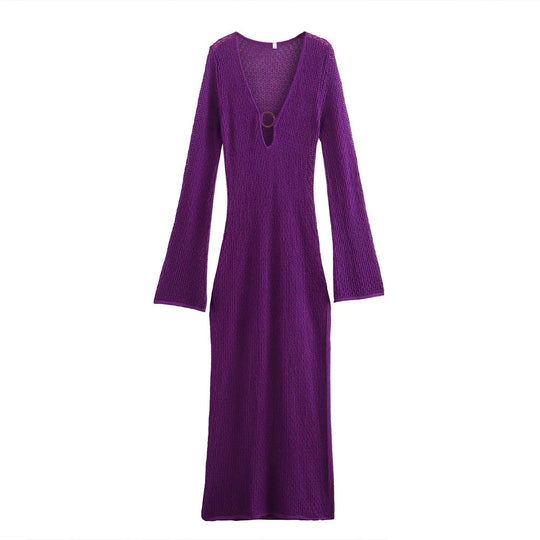 Damen V-Ausschnitt Kleid | Maxi mit ausgestellten Ärmeln