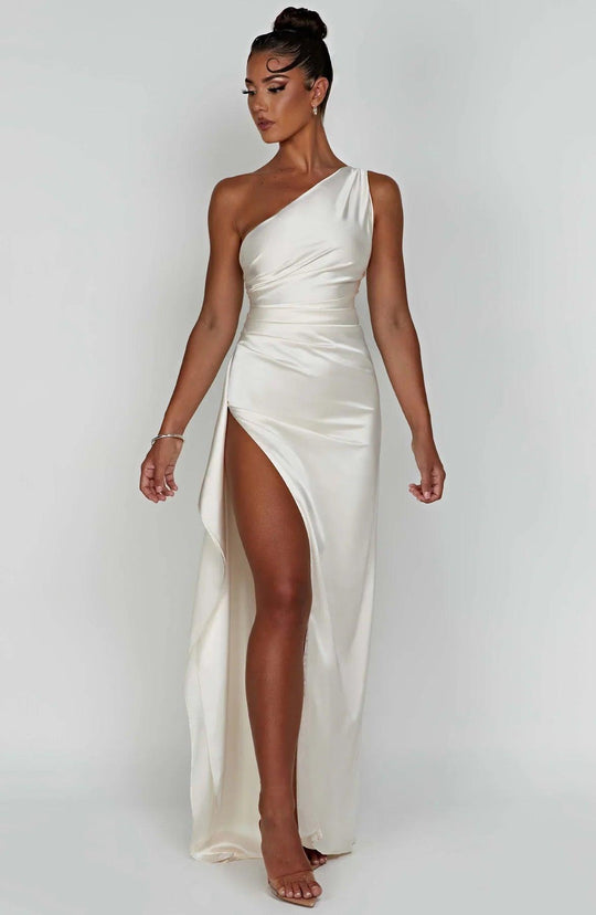 Damen Satin geteiltes Kleid | Offener Rücken