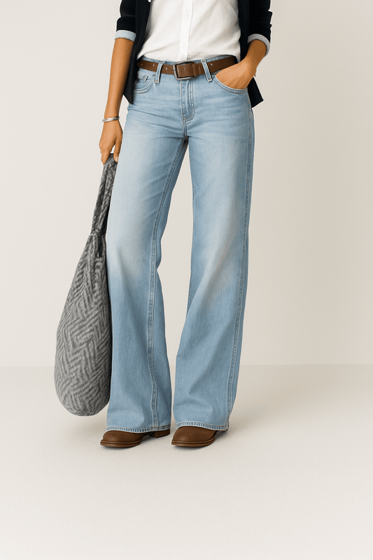 Damen Jeans mit Weitem Bein | Hohe Taille Freizeit Hose