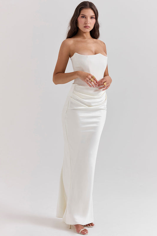 Drapiertes Maxi-Abendkleid für Damen | Trägerlos