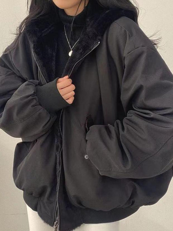 Damen-Wendejacke in Übergröße | Warme doppelseitige Streetwear