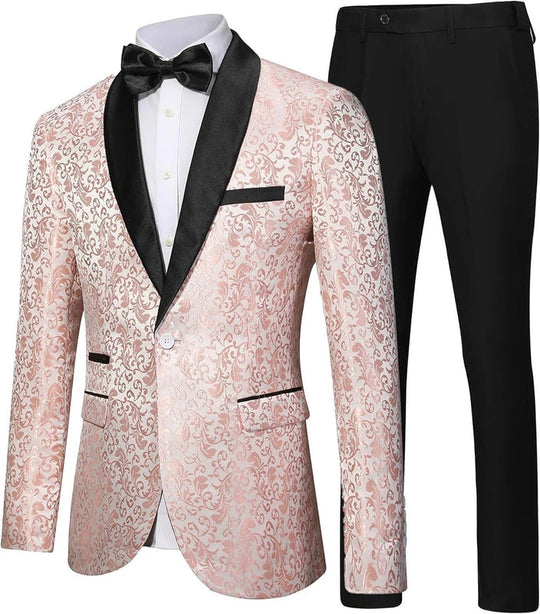Herren Formelle Smoking Zweiteiliges Set | Gemusterter Blazer mit Satin-Revers und Anzughose