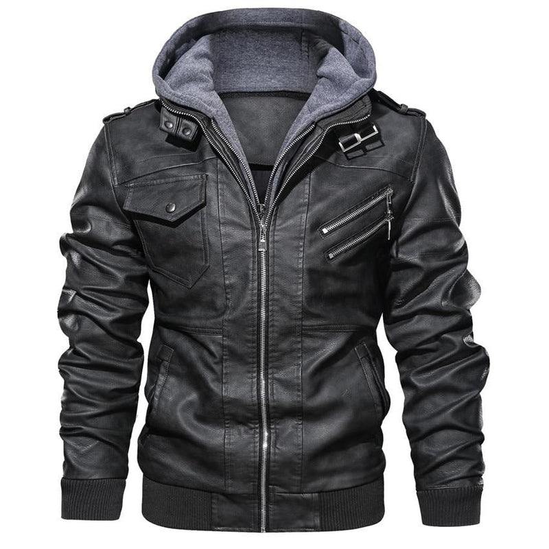 Herrenjacke aus Kunstleder mit Kapuze