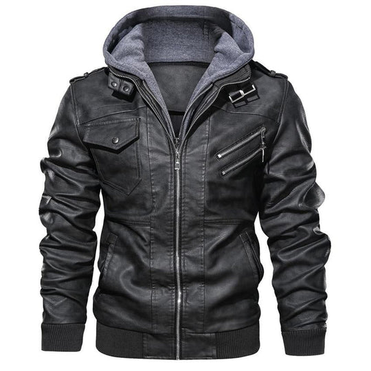 Herrenjacke aus Kunstleder mit Kapuze