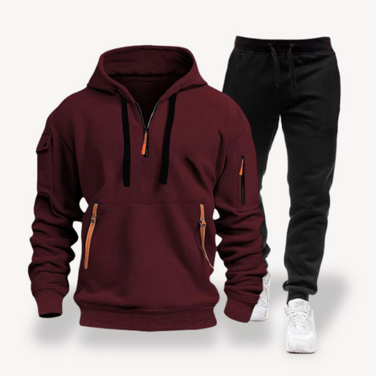 Zip-Up Kapuzenpulli und Hose Zweiteiliges Set für Herren | Lässig Trainingsanzug