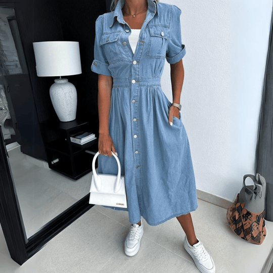 Damen-Knopfkleid aus Denim | Midi