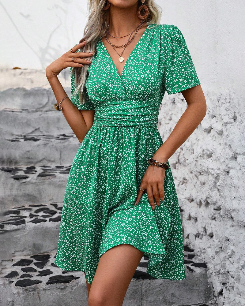 Damen Sommer V-Ausschnitt Kleid | Midi