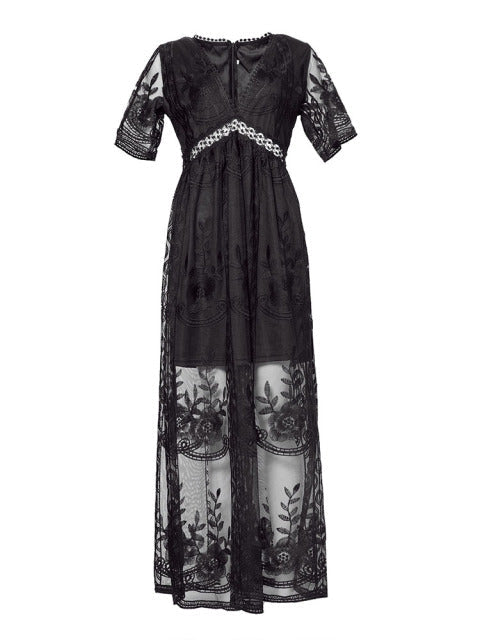 Elegantes Damen Maxikleid aus Spitze | V-Ausschnitt