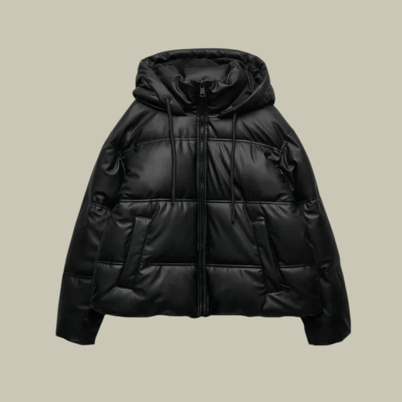 Kurze Pufferjacke für Damen | Oberbekleidung mit Kapuze und Reißverschluss vorne