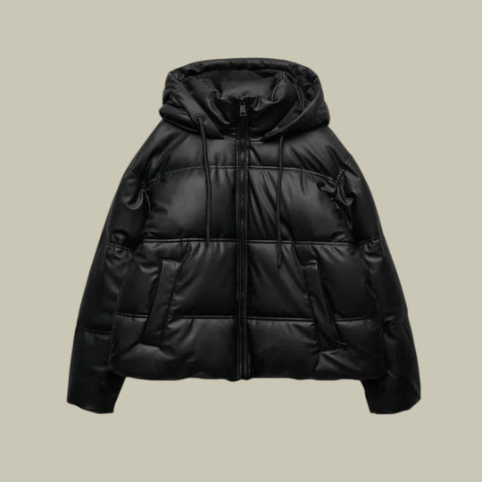 Kurze Pufferjacke für Damen | Oberbekleidung mit Kapuze und Reißverschluss vorne
