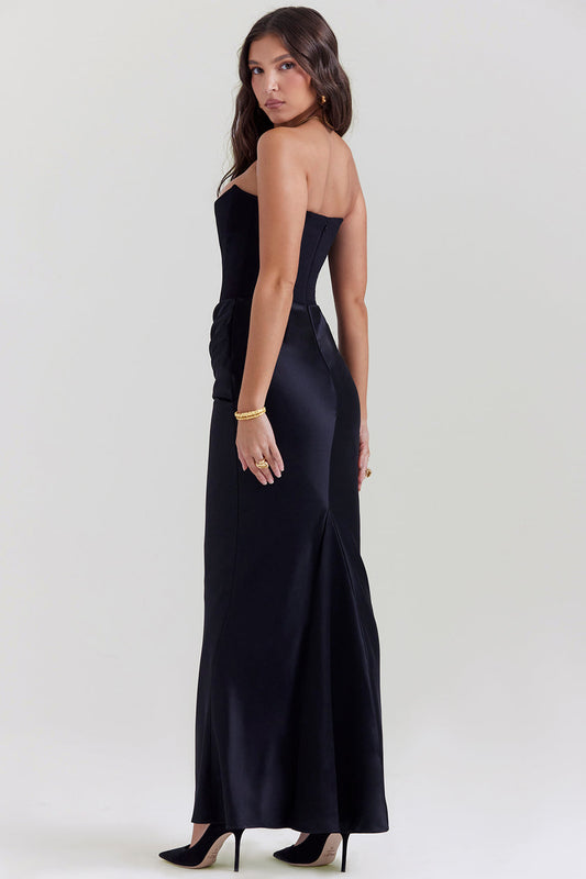 Drapiertes Maxi-Abendkleid für Damen | Trägerlos