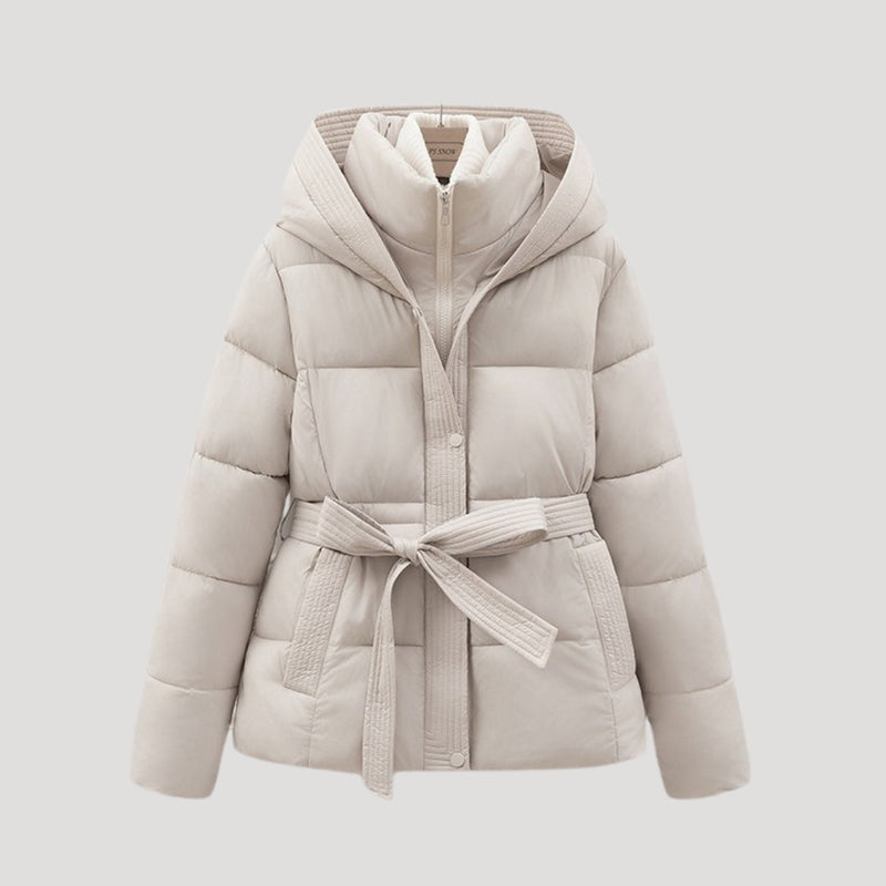Gefütterte Jacke mit Bindegürtel für Damen | Kurze Oberbekleidung mit Kapuze