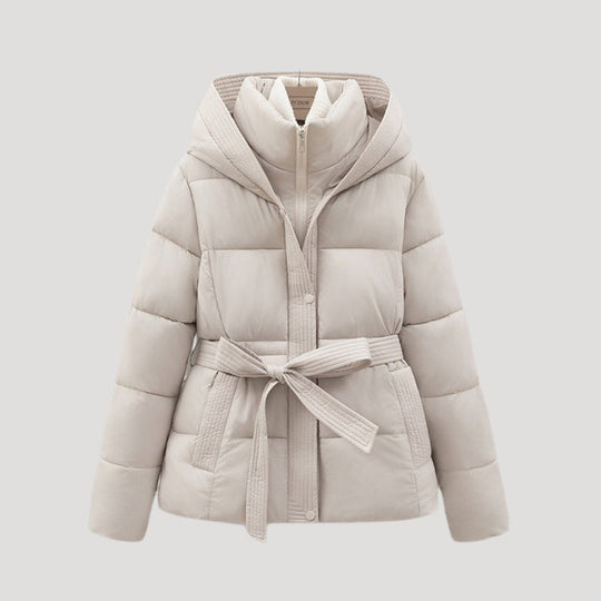 Gefütterte Jacke mit Bindegürtel für Damen | Kurze Oberbekleidung mit Kapuze