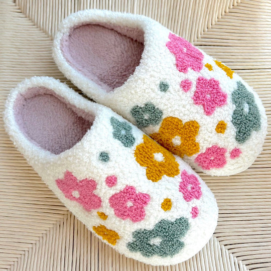 Flauschige Bestickte Blumen-Hausschuhe für Damen | Gemütliche