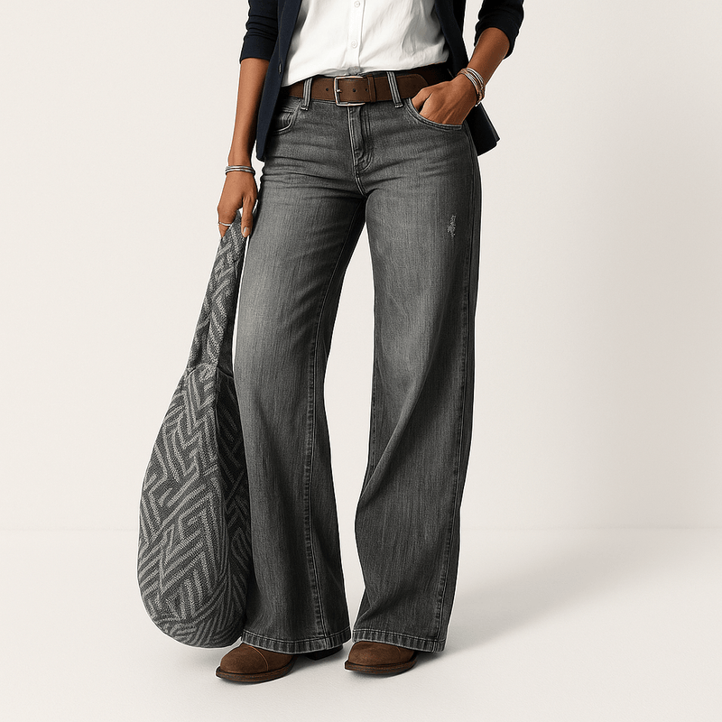 Damen Jeans mit Weitem Bein | Hohe Taille Freizeit Hose