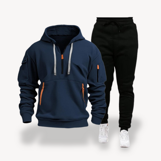 Zip-Up Kapuzenpulli und Hose Zweiteiliges Set für Herren | Lässig Trainingsanzug