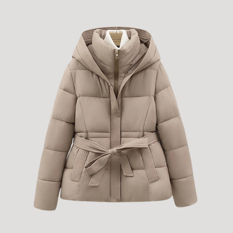 Gefütterte Jacke mit Bindegürtel für Damen | Kurze Oberbekleidung mit Kapuze