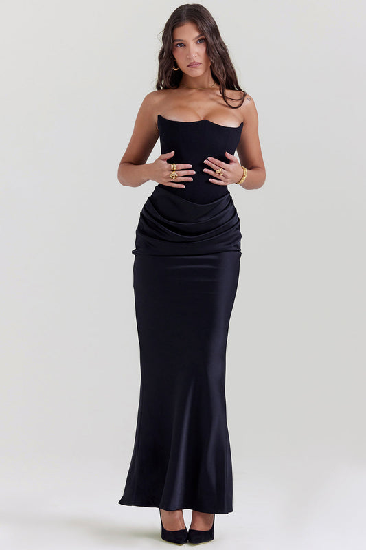 Drapiertes Maxi-Abendkleid für Damen | Trägerlos