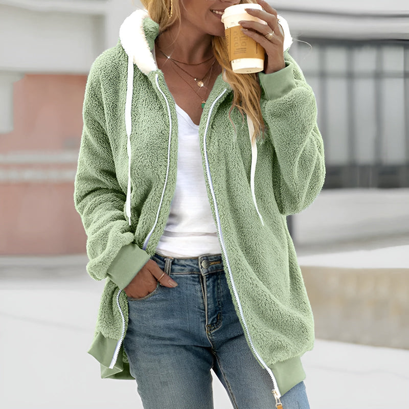 Übergroßer Sherpa-Kapuzenpullover für Damen | Kuscheliges Fleece-Zip-Up mit Kapuze