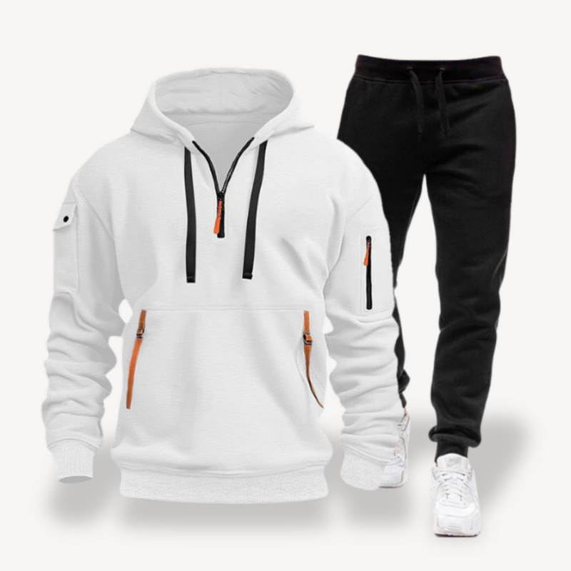 Zip-Up Kapuzenpulli und Hose Zweiteiliges Set für Herren | Lässig Trainingsanzug