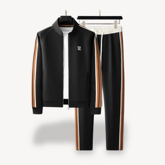 Gestreifter Trainingsanzug für Herren | Zweiteiliges Zip-Up Jacke und Jogginghose Set