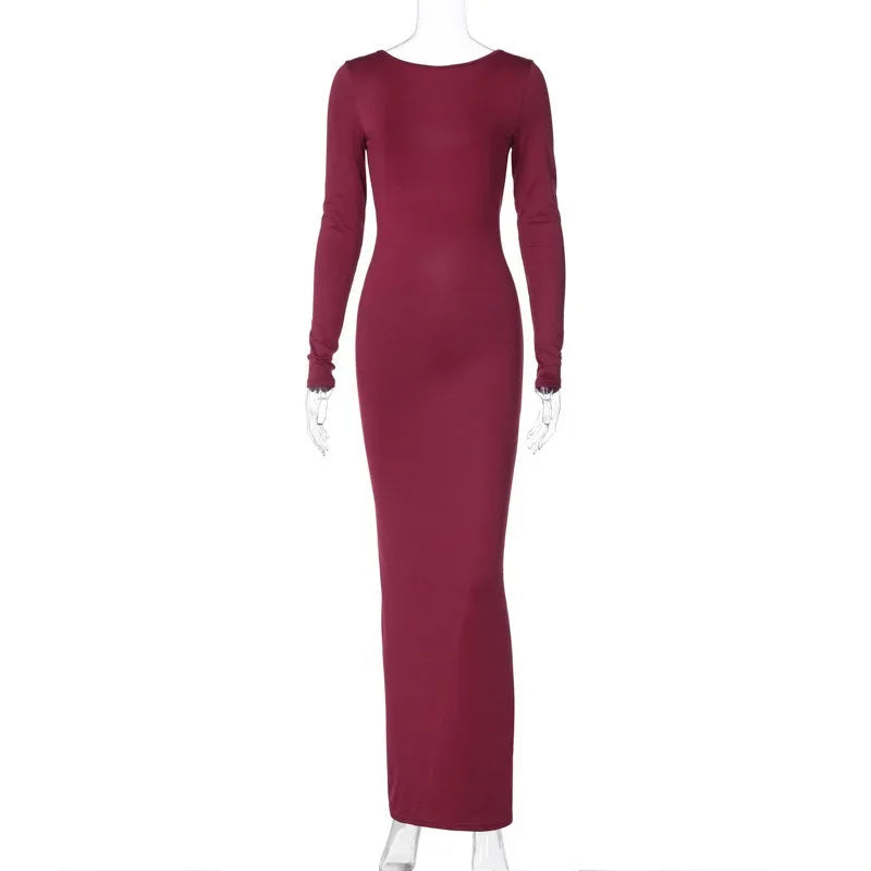 Damen Langärmeliges Rückenfreies Kleid | Maxi