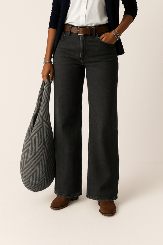 Damen Jeans mit Weitem Bein | Hohe Taille Freizeit Hose