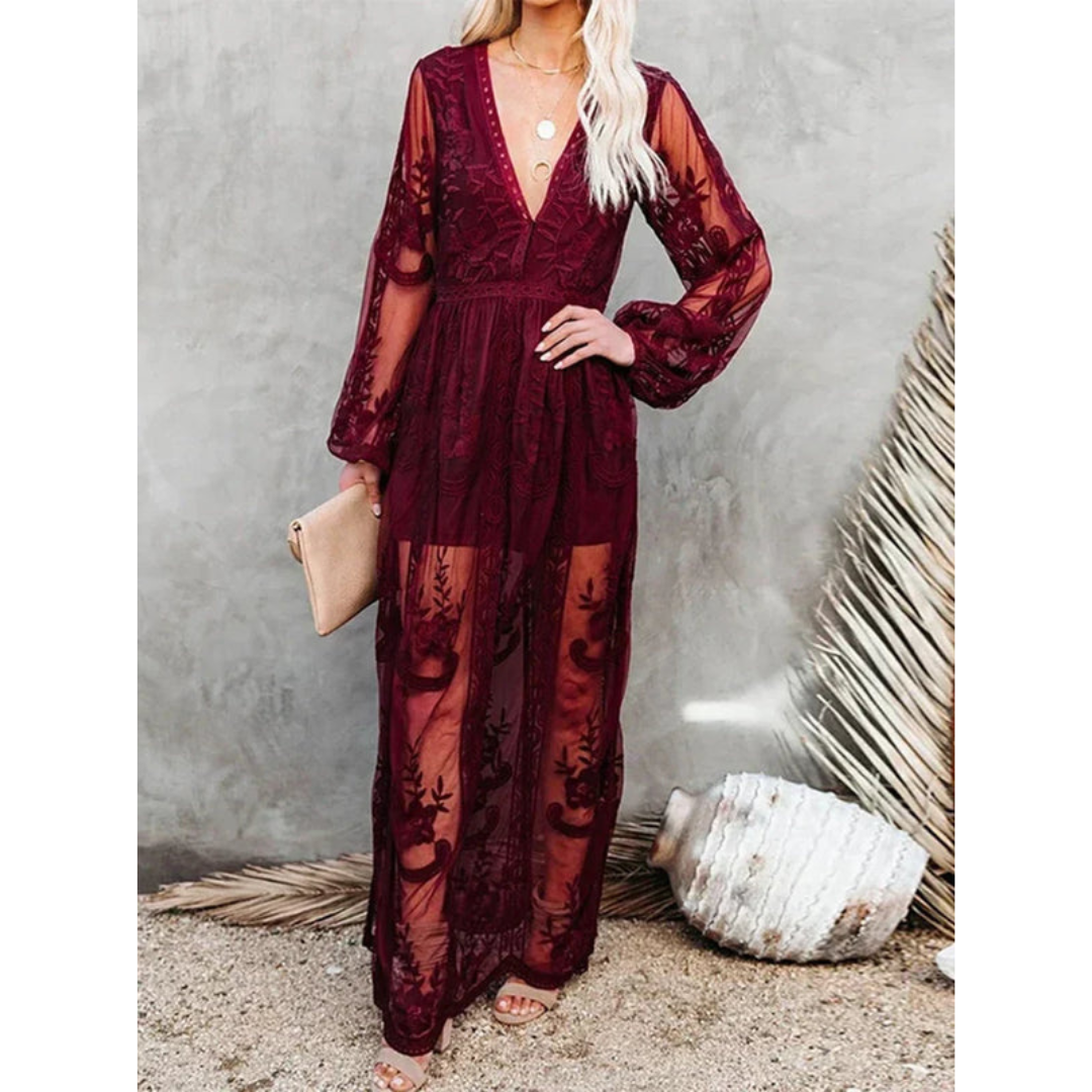 Damen Böhmisch Spitze Überlagerung Kleid | Maxi