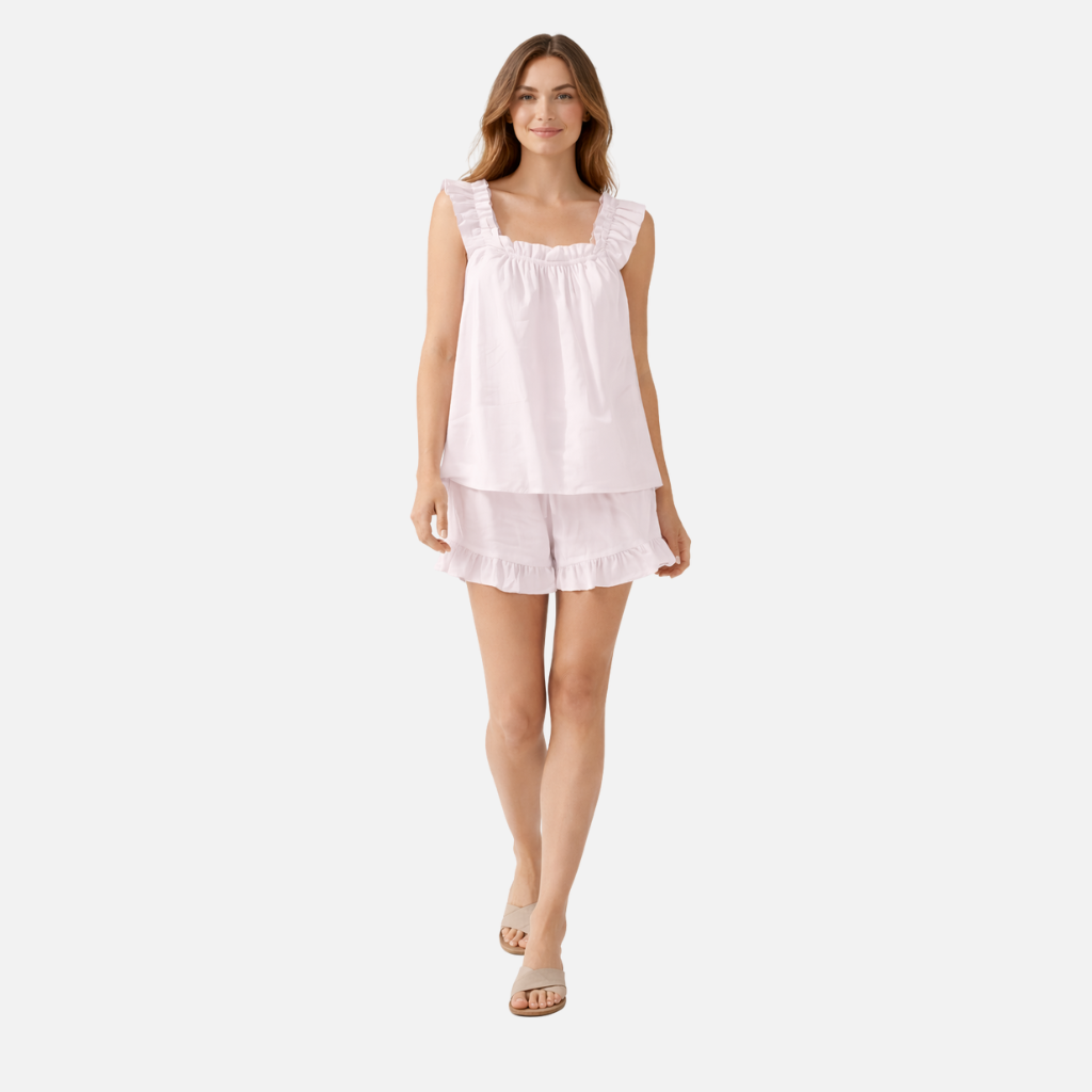 Ärmelloses Damen-Loungewear-Set mit Rüschenbesatz