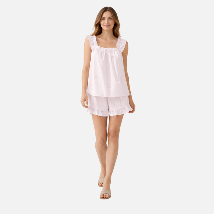 Sleeveless Women's Loungewear Set with Ruffle Trim