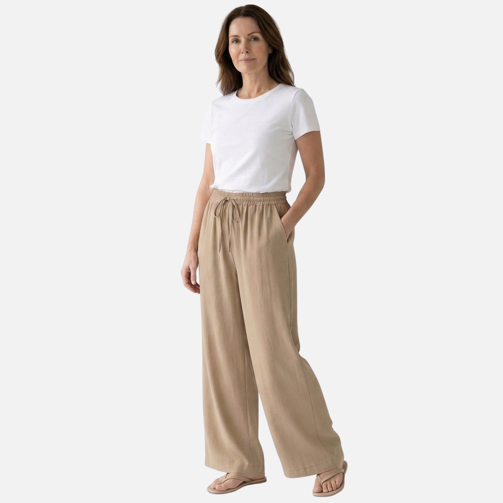 Atmungsaktive Leinenhose Wide Leg mit Bund für Damen