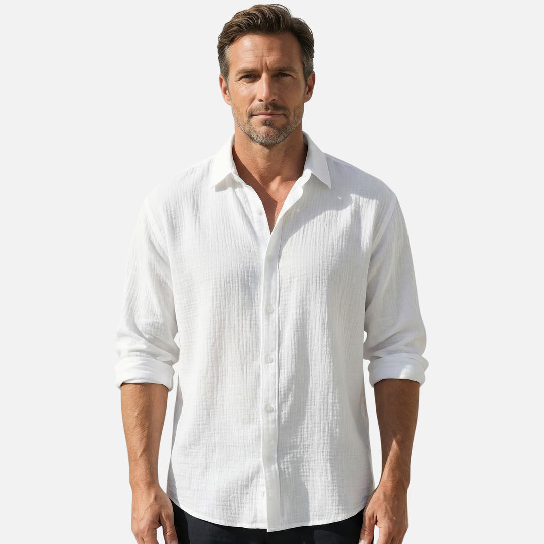Breathable Linen Shirt in Relaxed Fit with Collar for Men