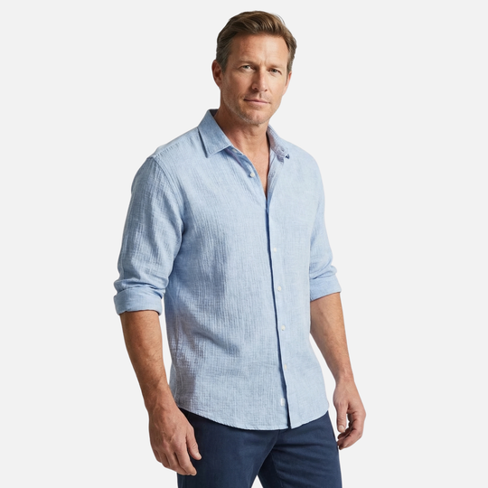 Breathable Linen Shirt in Relaxed Fit with Collar for Men