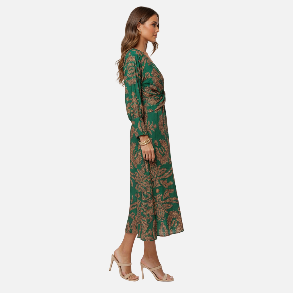 Boho-Maxikleid mit V-Ausschnitt – Sommerliches Langarmkleid für Damen