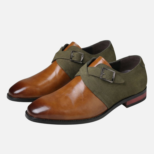 Zweifarbige Monkstrap-Schuhe aus Leder und Wildleder-Optik für Herren
