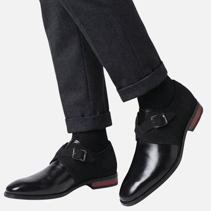 Dwukolorowe buty monkstrap ze skóry i zamszu dla mężczyzn