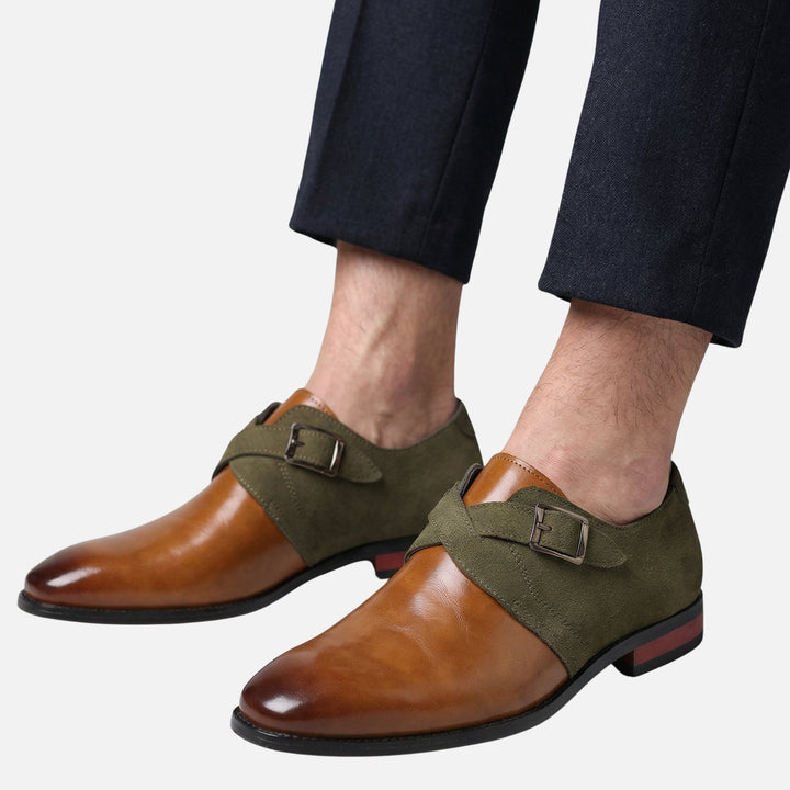 Dwukolorowe buty monkstrap ze skóry i zamszu dla mężczyzn