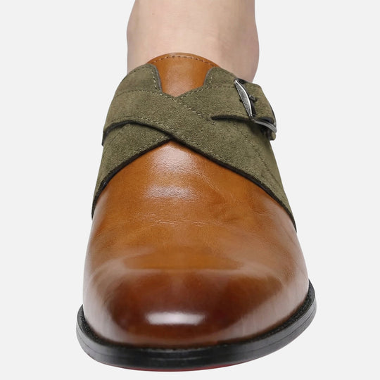 Zweifarbige Monkstrap-Schuhe aus Leder und Wildleder-Optik für Herren