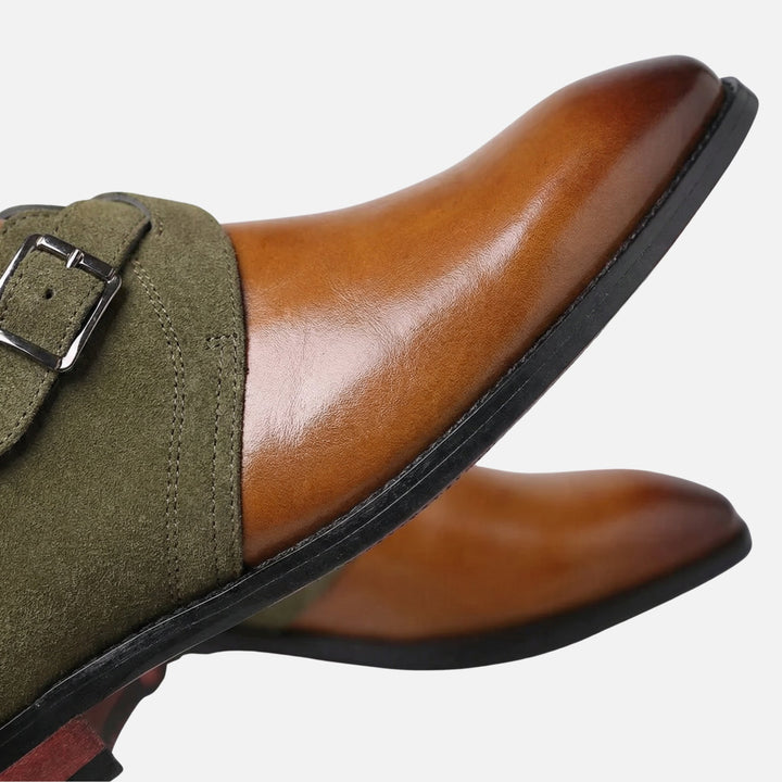 Dwukolorowe buty monkstrap ze skóry i zamszu dla mężczyzn