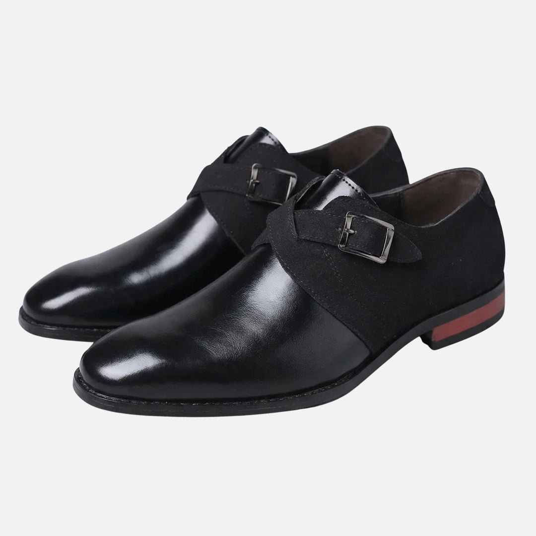 Zweifarbige Monkstrap-Schuhe aus Leder und Wildleder-Optik für Herren