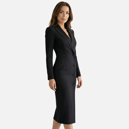 Blazer-Midi-Kleid mit Reverskragen und Knöpfen für Frauen